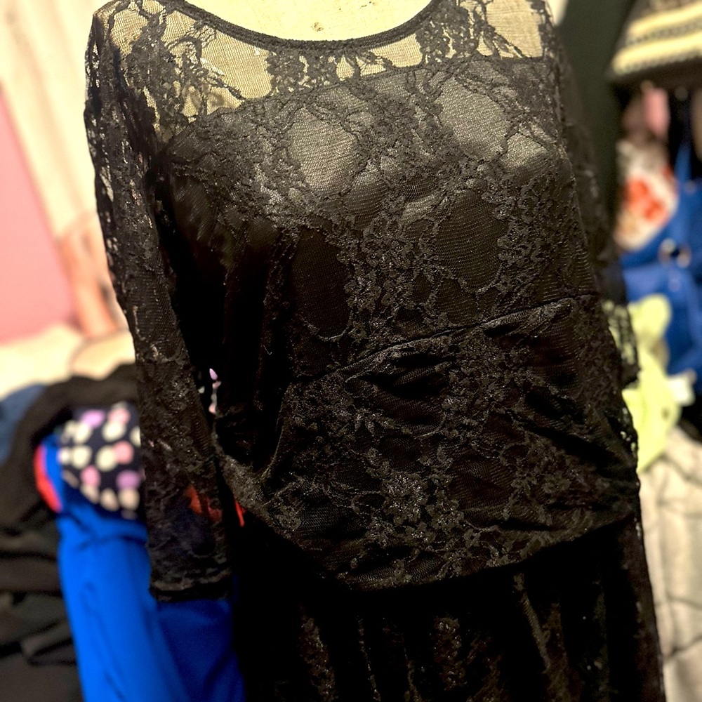 Black mid length lace dress size M/L
